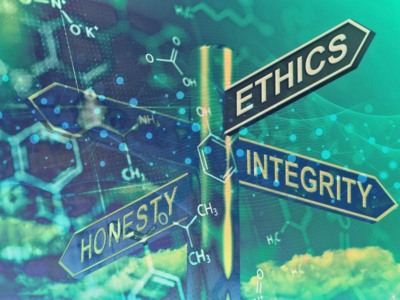 Street sign where honesty, ethics, and integrity meet.