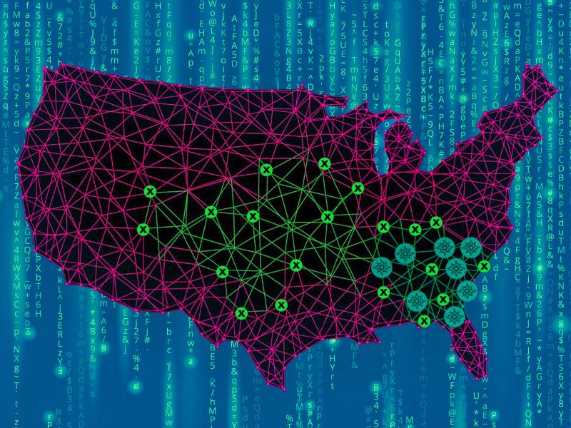Artist's rendering of connections in the US power grid.