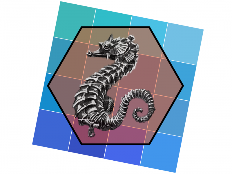 Seahorse image overlaid on grid layers