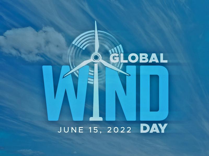 Blue Global Wind Day 2022 with turbine