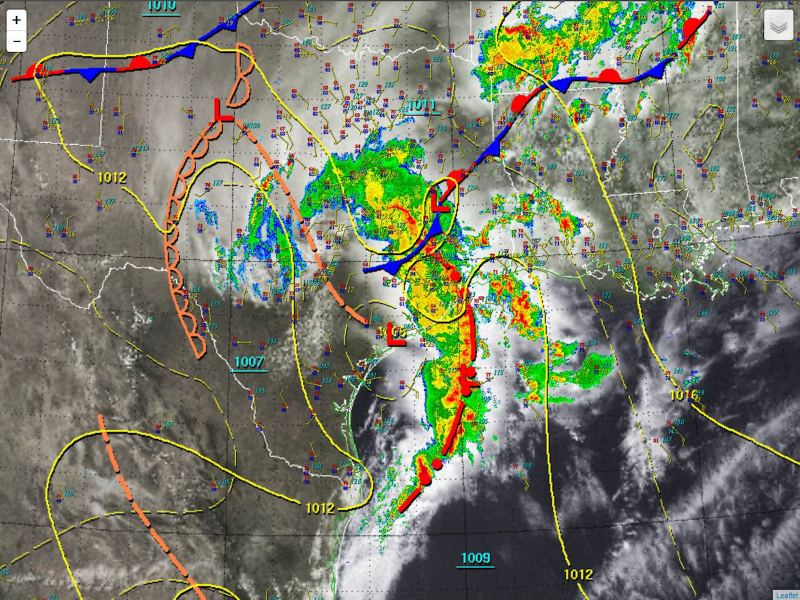 Weather satellite image of a thunderstorm over Texas
