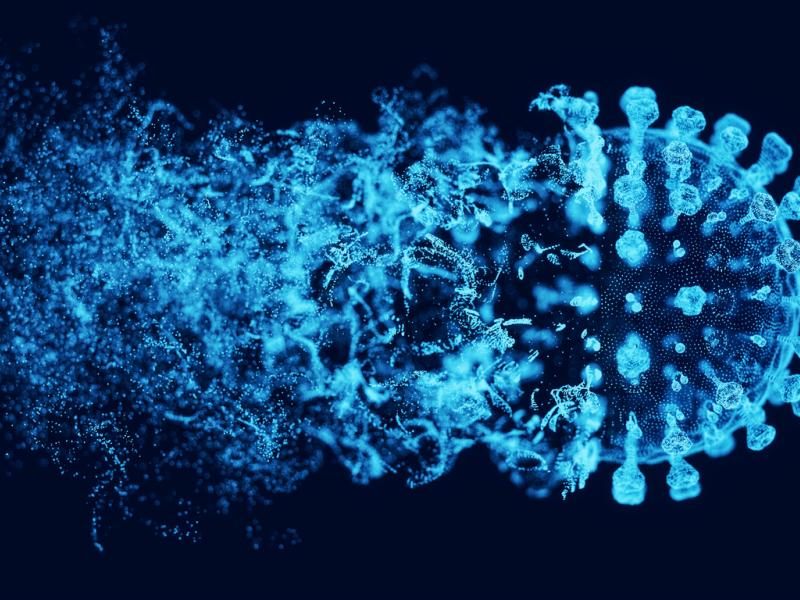 image of a blue virus against a black background