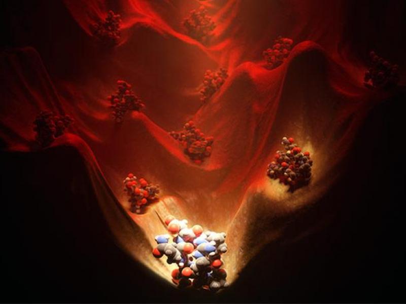 Computational design explores and illuminates cyclic peptides (macrocycles) across a vast energy landscape. Illustration by Vikram Mulligan, University of Washington