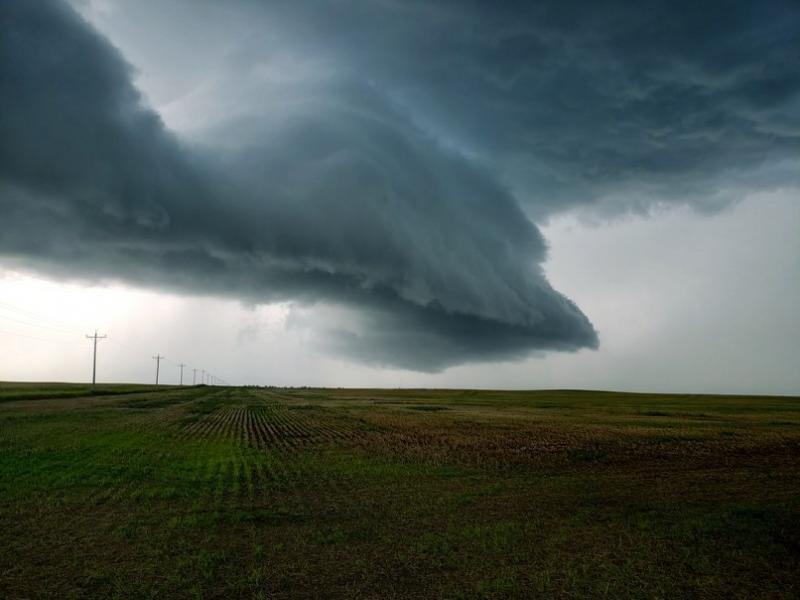 a gray storm cloud above a field
