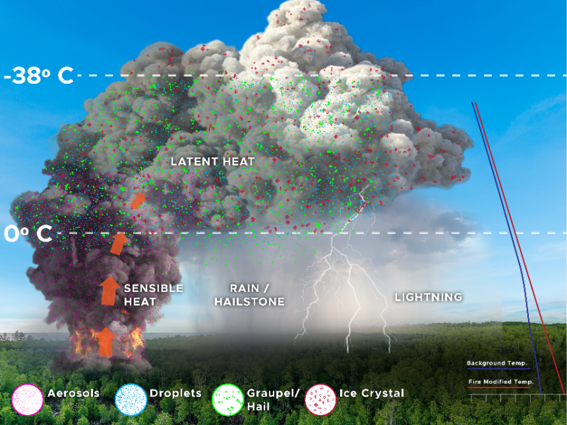 illustration of how wildfires influence storms