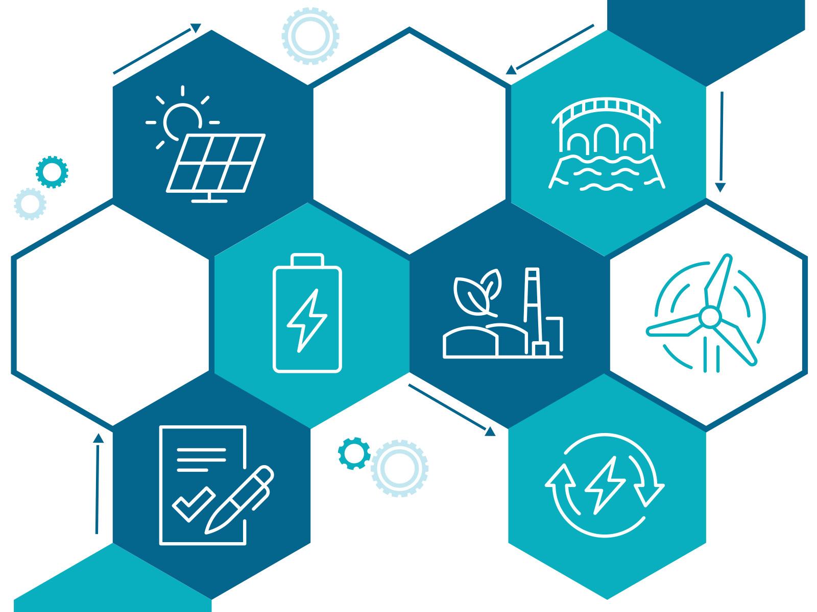 Graphic with icons related to different renewable energy options for increased energy resilience.